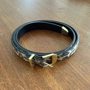 Express Leopard-Print Skinny Belt with Gold Buckle